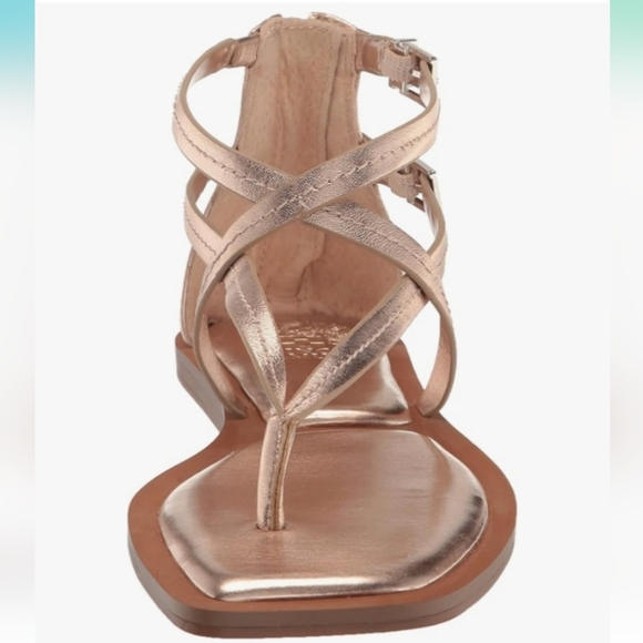 Vince Camuto Golden Champagne Leather Brenndie Buckle Sandal Size 71/2 - Picture 2 of 8